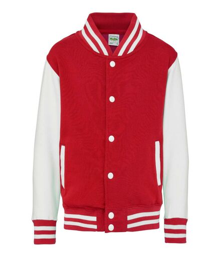 AWDis Kids Varsity Jacket, Fire Red/White, 12-13, Just Hoods