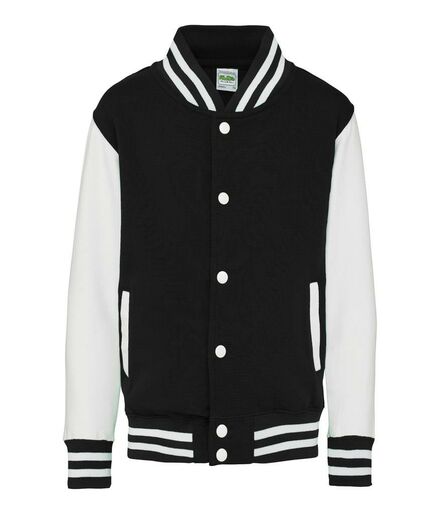 AWDis Kids Varsity Jacket, Jet Black/White, 12-13, Just Hoods