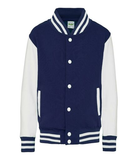 AWDis Kids Varsity Jacket, Oxford Navy/White, 12-13, Just Hoods