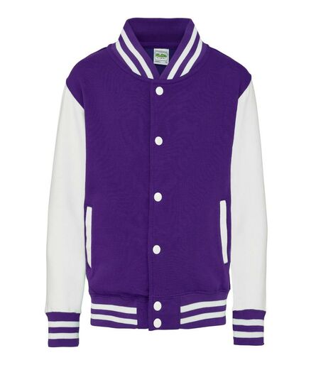 AWDis Kids Varsity Jacket, Purple/White, 12-13, Just Hoods