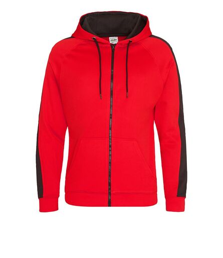 AWDis Contrast Sports Polyester Zoodie, Fire Red/Jet Black, 3XL, Just Hoods