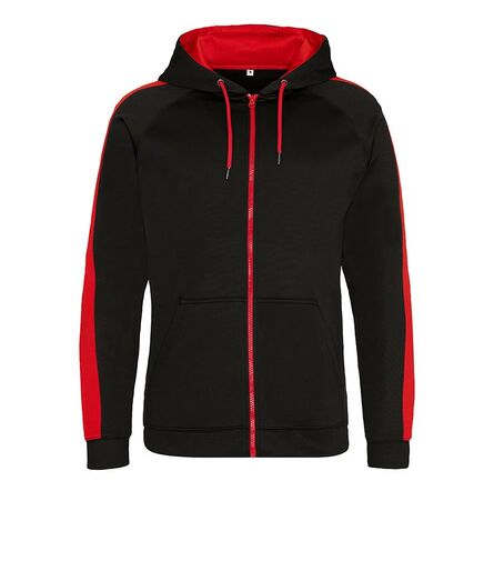AWDis Contrast Sports Polyester Zoodie, Jet Black/Fire Red, 3XL, Just Hoods