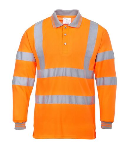 Hi-Vis Long Sleeve Polo Shirt, Orange, L, Portwest