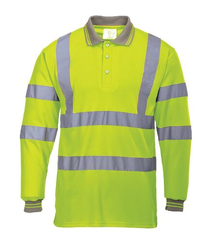 Hi-Vis Long Sleeve Polo Shirt, Yellow, L, Portwest