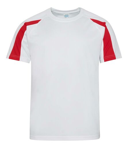 AWDis Cool Contrast Wicking T-Shirt, Arctic White/Fire Red, L, Just Cool