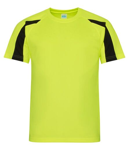 AWDis Cool Contrast Wicking T-Shirt, Electric Yellow/Jet Black, L, Just Cool