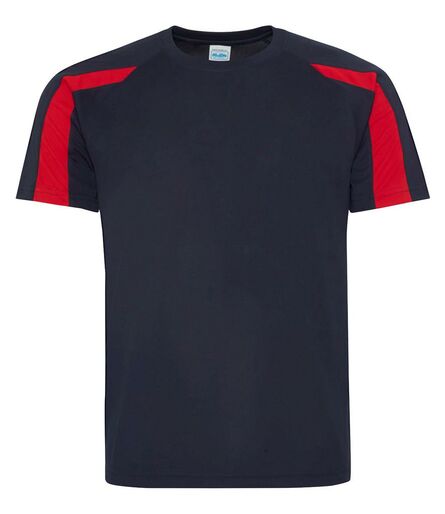 AWDis Cool Contrast Wicking T-Shirt, French Navy/Fire Red, L, Just Cool