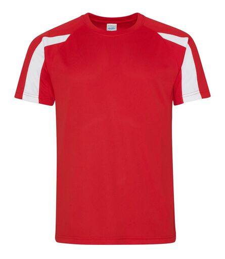 AWDis Cool Contrast Wicking T-Shirt, Fire Red/Arctic White, L, Just Cool