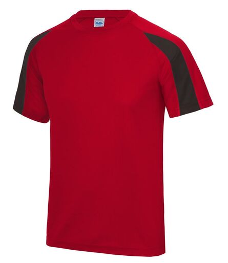 AWDis Cool Contrast Wicking T-Shirt, Fire Red/Jet Black, L, Just Cool