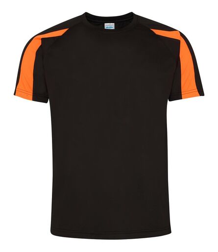 AWDis Cool Contrast Wicking T-Shirt, Jet Black/Electric Orange, L, Just Cool