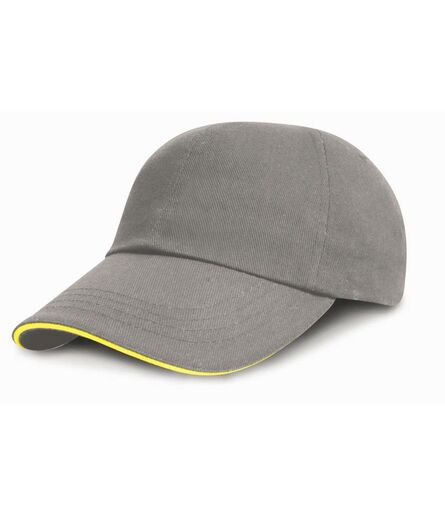 Result Low Profile Heavy Brushed Cotton Cap with Sandwich Peak, Grey/Yellow, ONE, Result Headwear