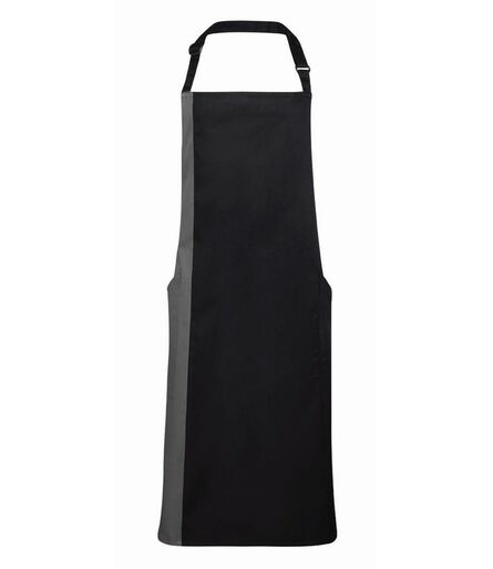 Contrast Bib Apron, Black/Dark Grey, ONE, Premier