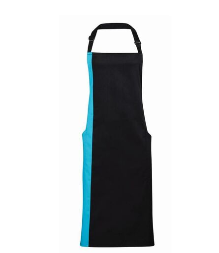 Contrast Bib Apron, Black/Turquoise Blue, ONE, Premier