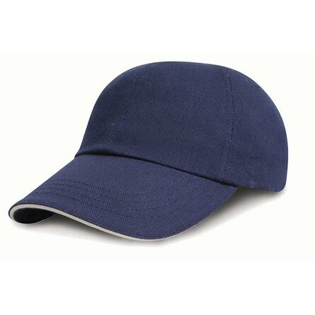 Result Kids Low Profile Heavy Brushed Cotton Cap with Sandwich Peak, Navy/White, ONE, Result Headwear