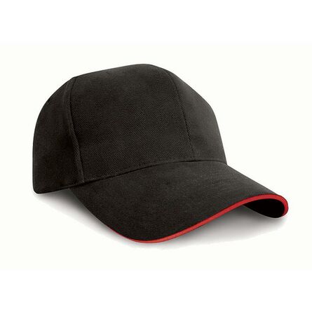Result Pro-Style Heavy Brushed Cotton Cap, Black/Red, ONE, Result Headwear