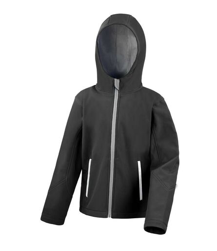 Kids TX Performance Hooded Soft Shell Jacket, Black/Grey, 3-4, Result Core