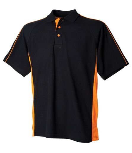 Finden and Hales Sports Cotton Piqué Polo Shirt, Black/Orange, L, Finden & Hales