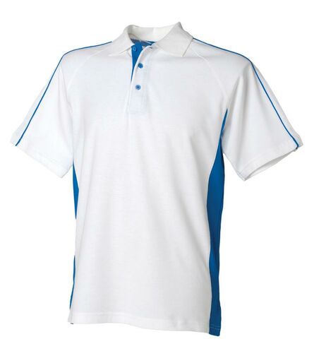 Finden and Hales Sports Cotton Piqué Polo Shirt, White/Royal Blue, L, Finden & Hales