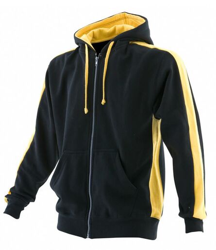 Finden and Hales Contrast Zip Hooded Sweatshirt, Black/Yellow, L, Finden & Hales