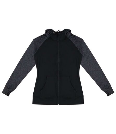 AWDis Ladies Cool Contrast Zoodie, Black/Black Slate Melange, L, Just Cool